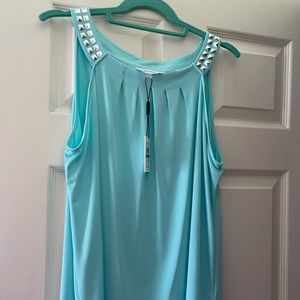 NWT Calvin Klein aqua sleeveless top with design